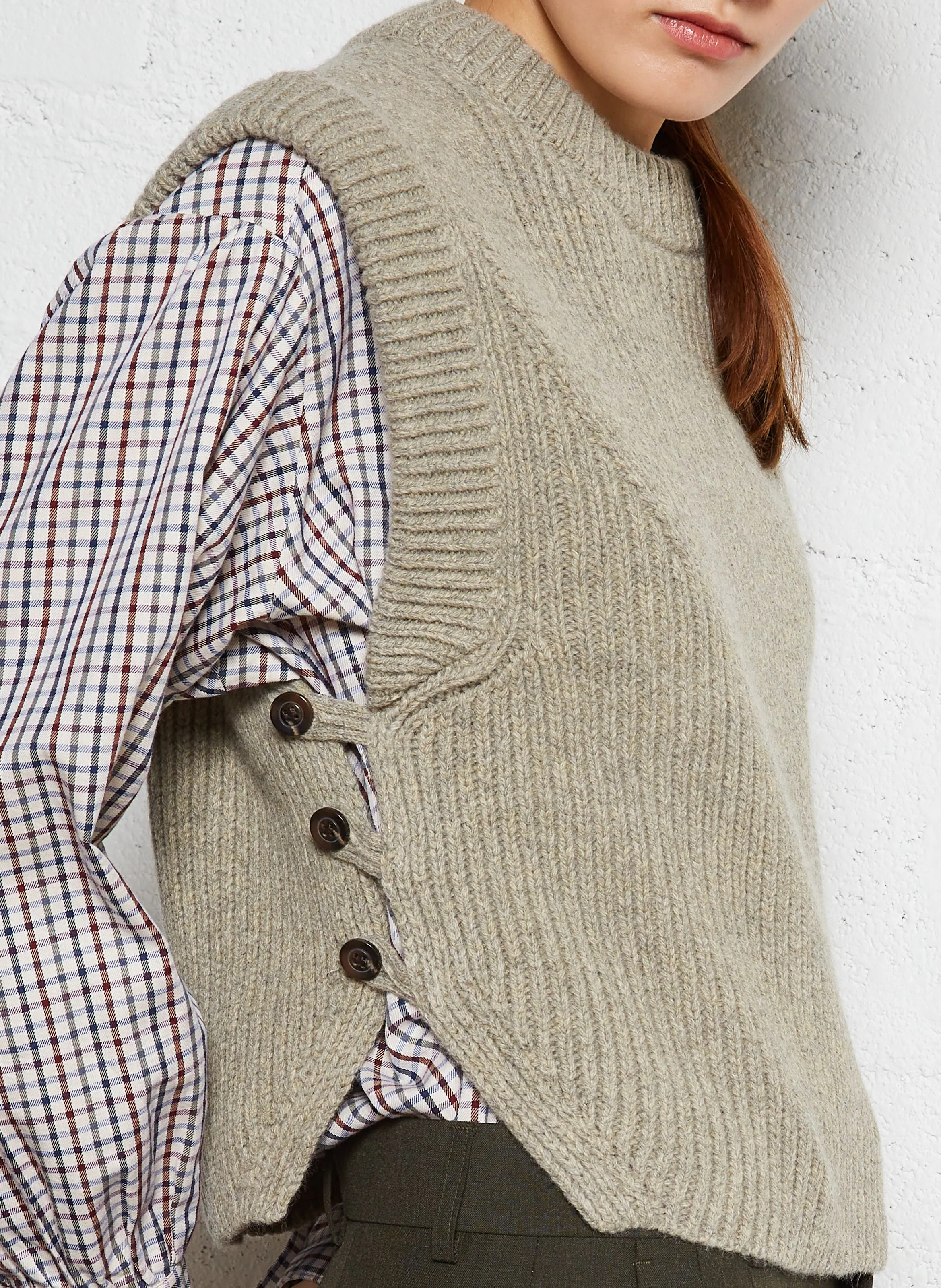 ALKY - Jersey corto sin mangas de lana con cuello redondo en gris