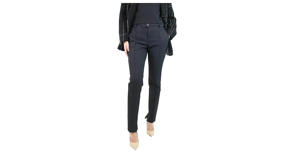 Bottega Veneta Pantalón sastre negro con cinturón y abertura lateral - talla UK 10 