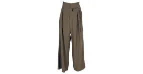 Brunello Cucinelli Pantalón ancho con cinturón de viscosa y lana virgen caqui Verde 