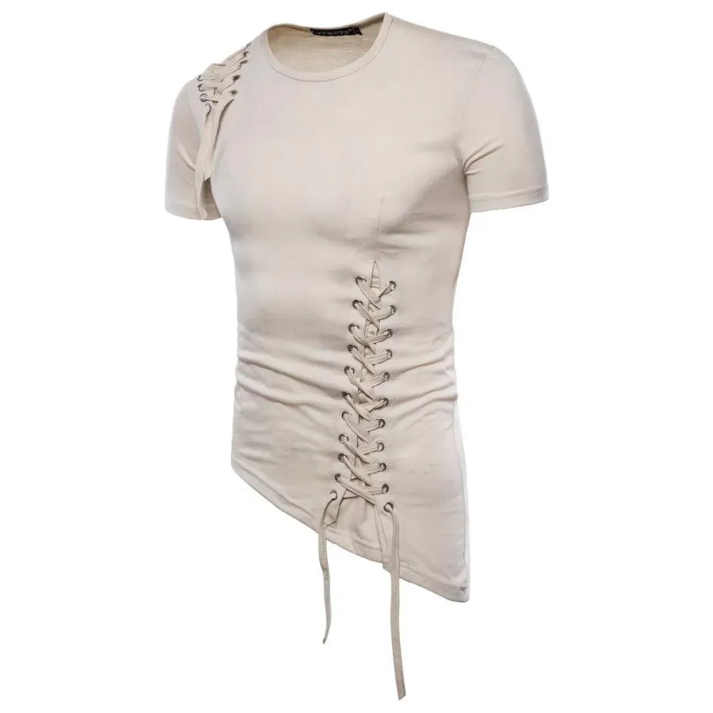 Camisa de diseo irregular con cordones, ajustada, estilo gótico