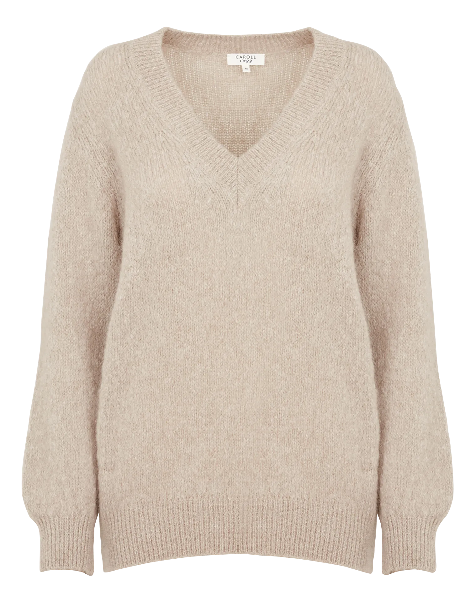 CAROLL MELODY - Jersey recto de mezcla de lana con cuello de pico en beige