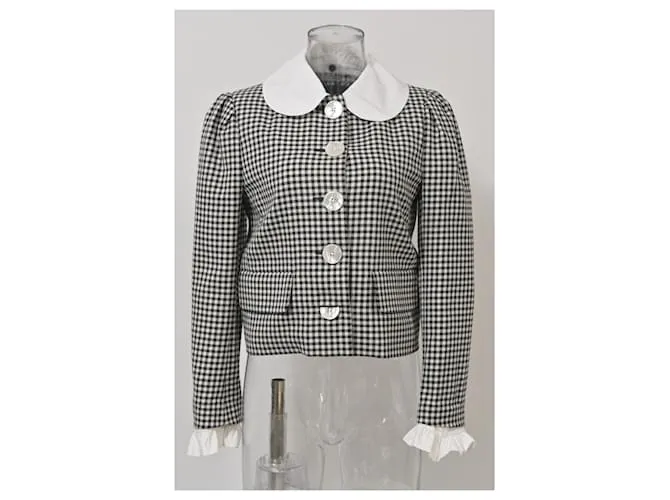 Chaqueta de botones de cuadros Miu Miu en lana negra 