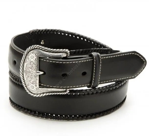Cinturón vaquero negro Nocona con trenzado de cuero exterior