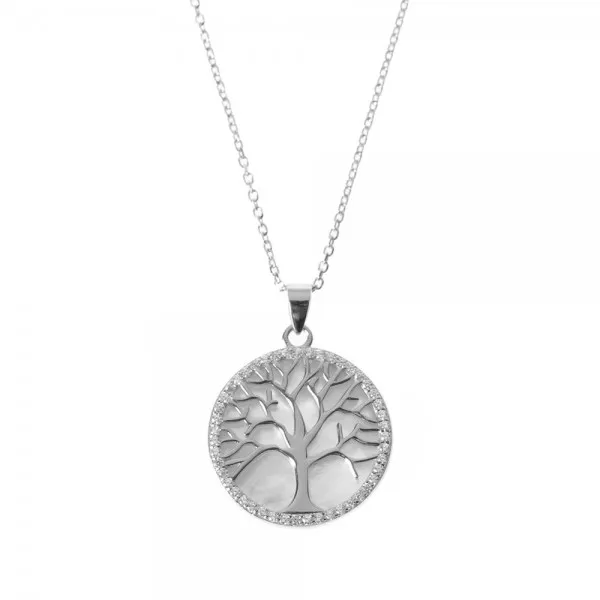 Collar en plata de ley Árbol Vida Nacar/Circonitas