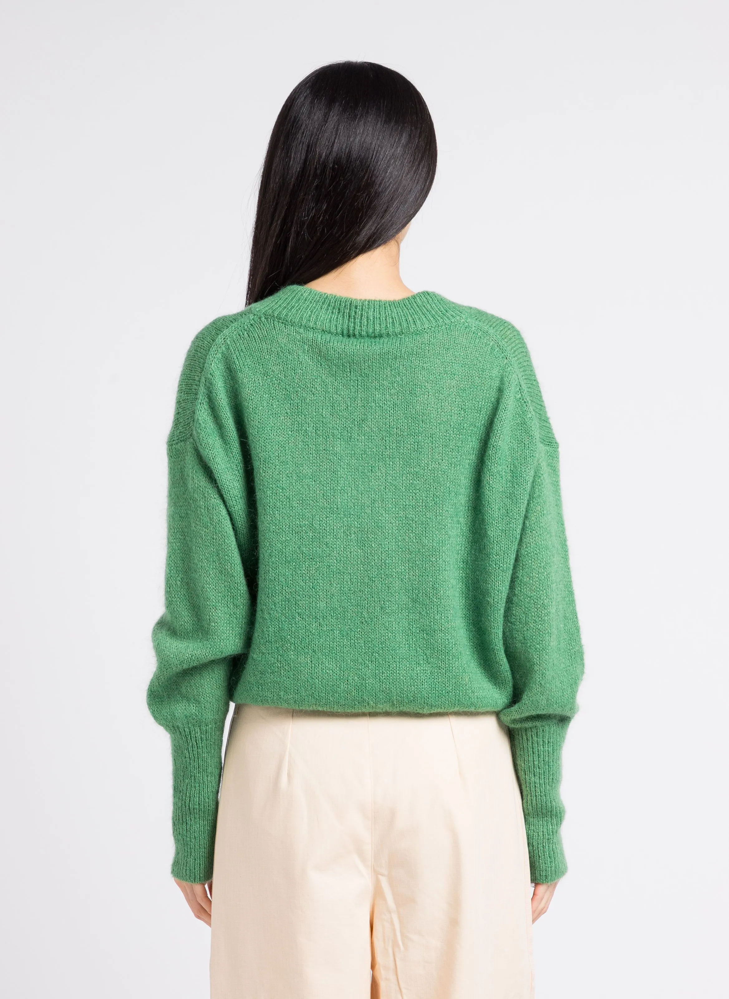 EKYOG LORE - Jersey holgado de mezcla de lana con cuello de pico en verde