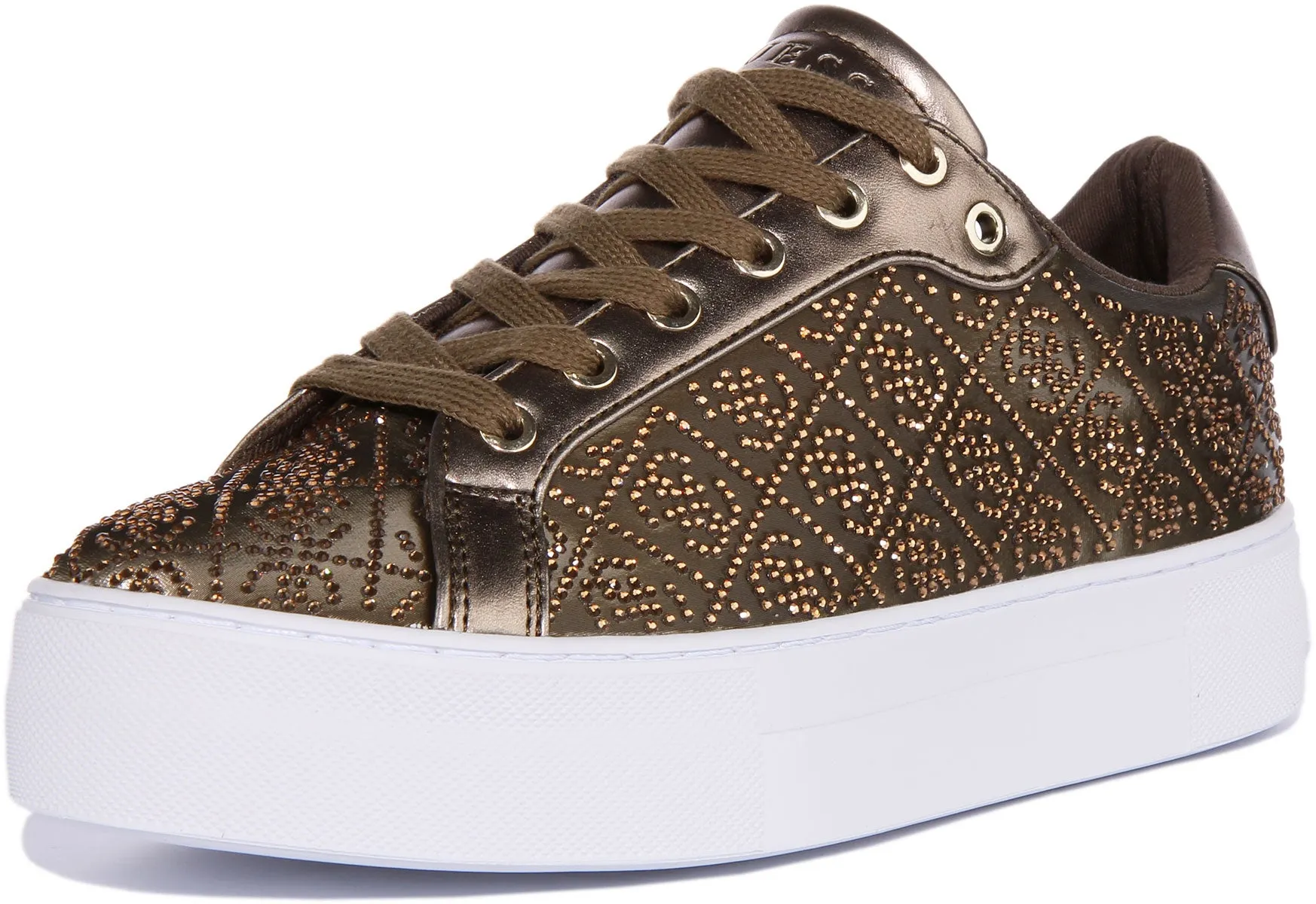 Guess Garmini Zapatillas con cordones rhinestone 4G logo en sintético para mujer en vino