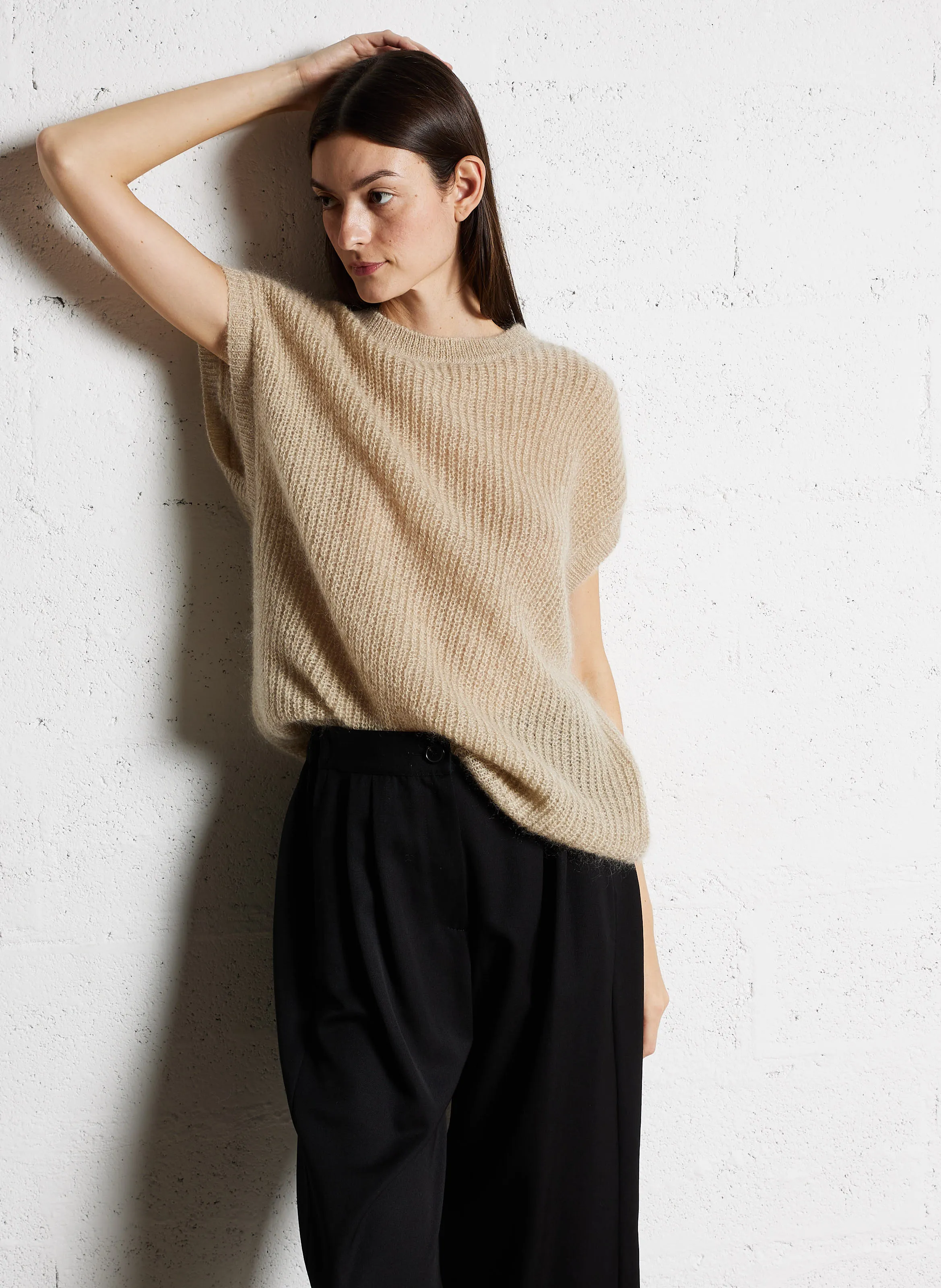 MASSCOB PALMA - Jersey recto de mezcla de lana con cuello redondo en beige