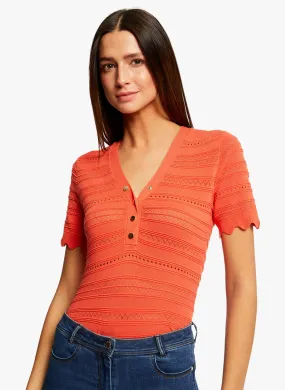 MORGAN MISHI - Jersey de manga corta con cuello de pico en naranja