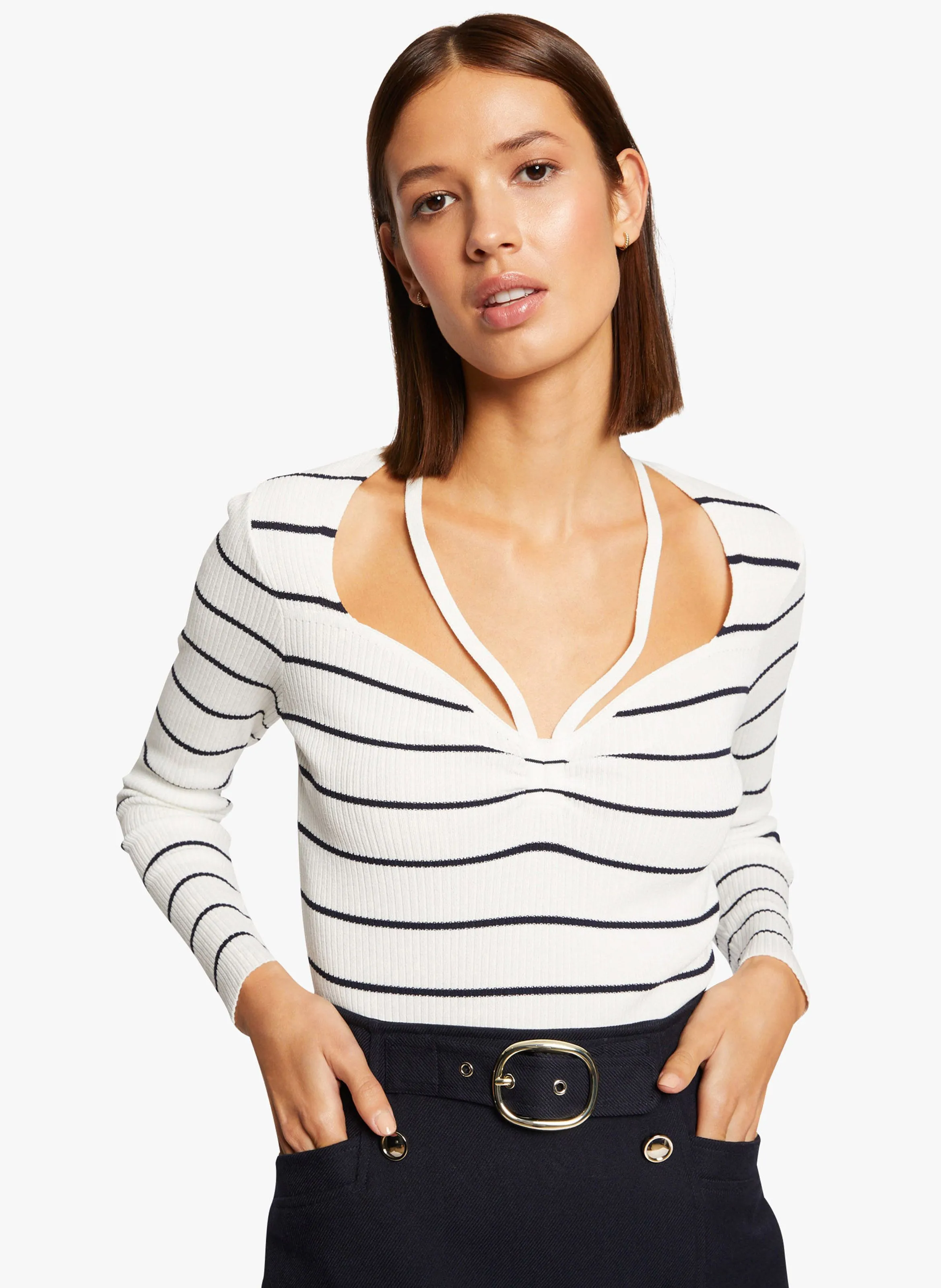 MORGAN MUSA - Jersey ajustado de punto fino en beige
