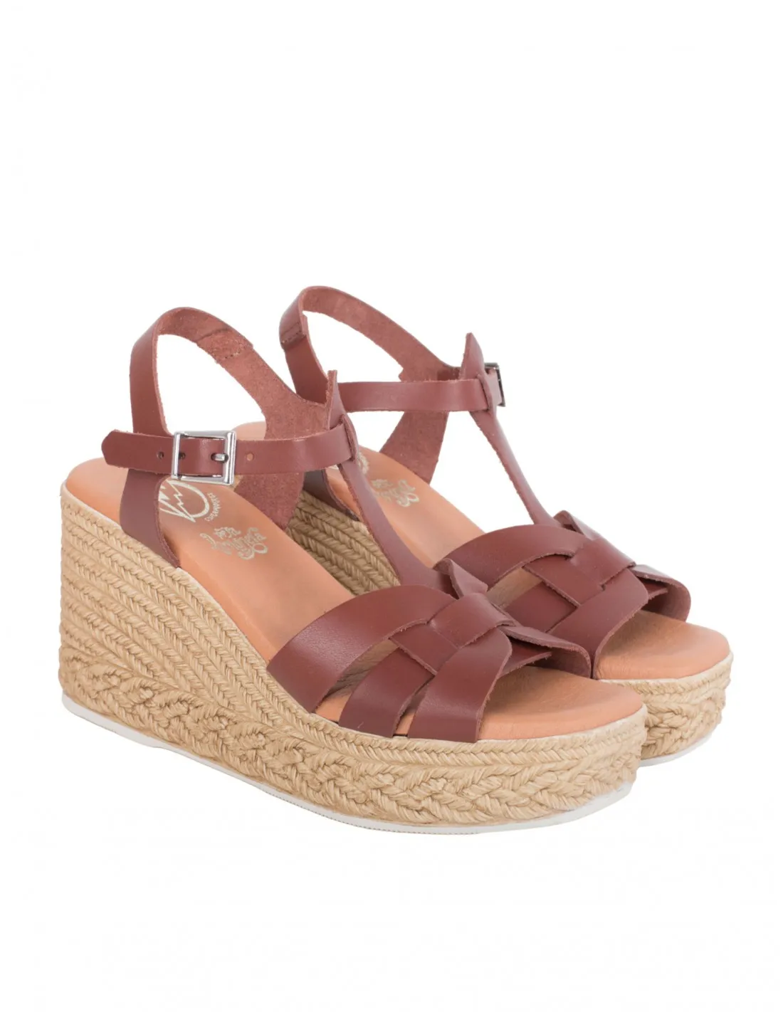 Sandalias Cuña Alta Piel Marrón PERA LIMONERA