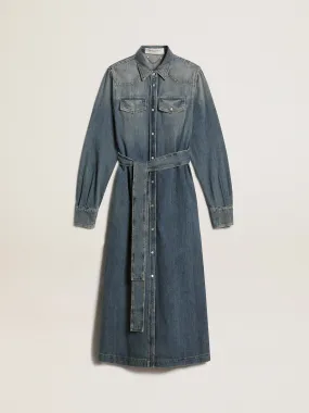 Vestido camisero en denim con cinturón para mujer